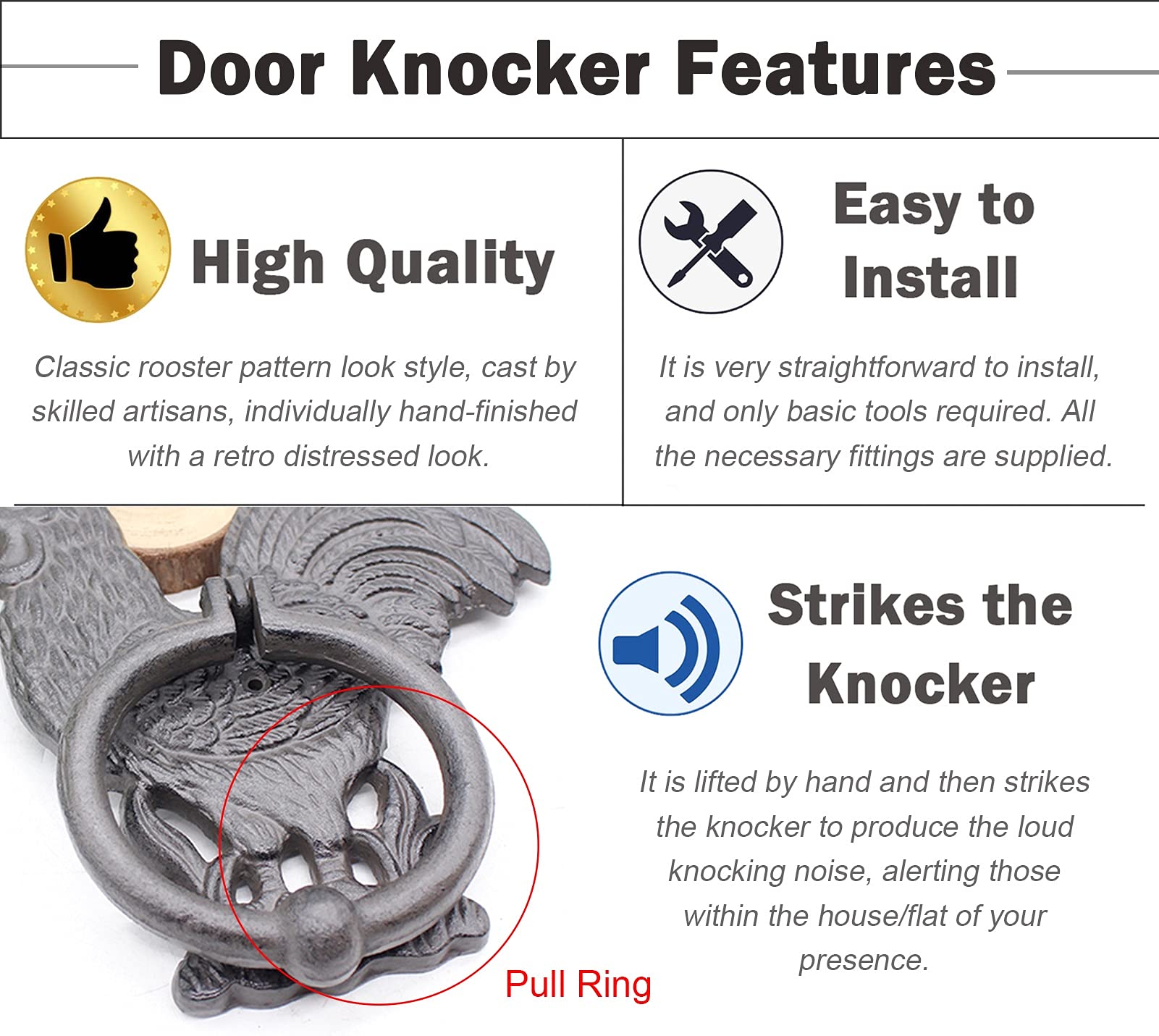 ドアノッカーラブリーホエールドアノッカー、ソリッドキャスティング